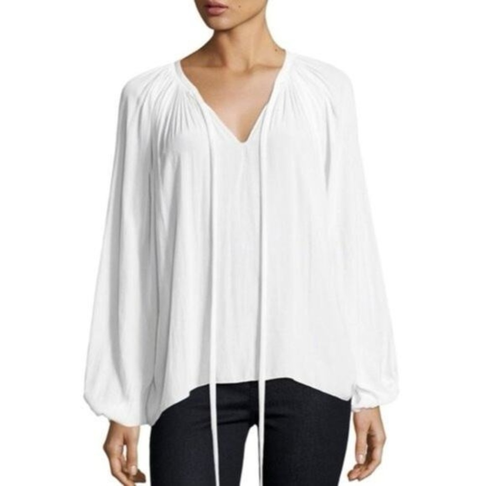 Ramy Brook‎ Paris White Poet Blouse Peasant Boho Long Sleeve Top size XS